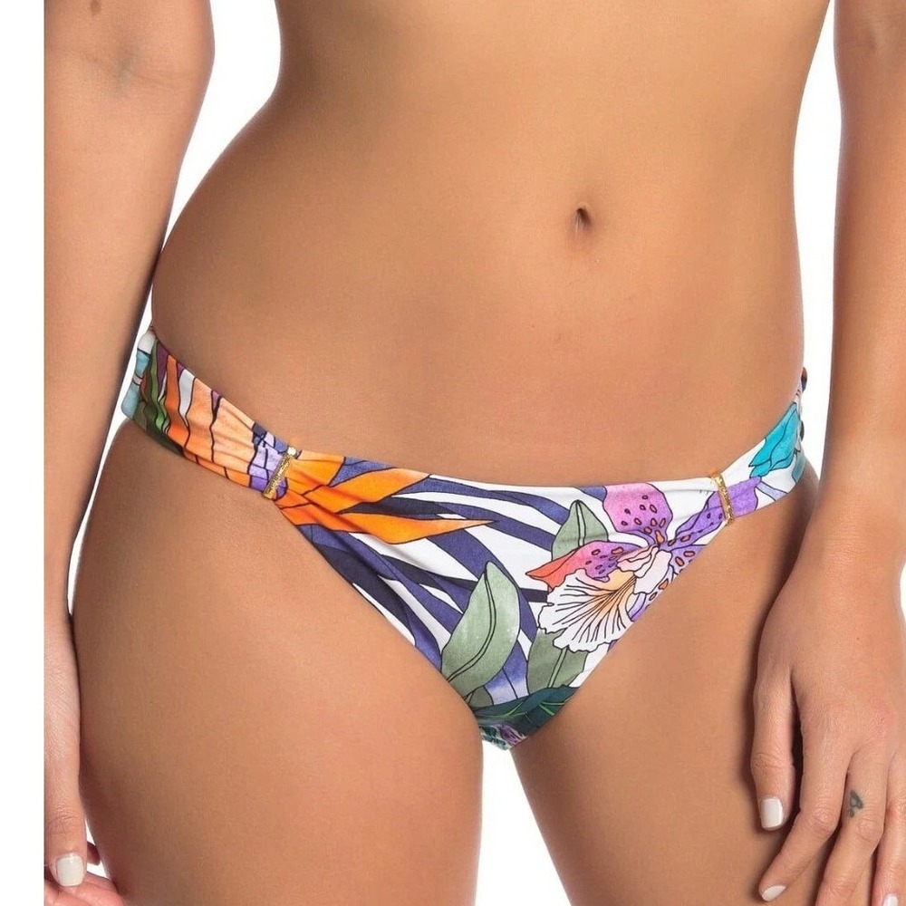 Trina Turk Amazonia California Bikini Bottom‎ Dz 4 Floral Hawaiian Shirred NWT